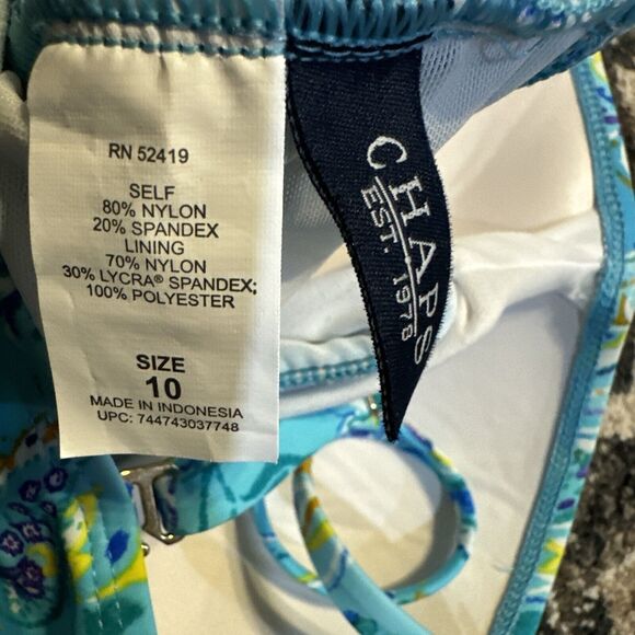 Chaps Women's Size 10 One-Piece Blue Swimsuit Paisley - Picture 7 of 9